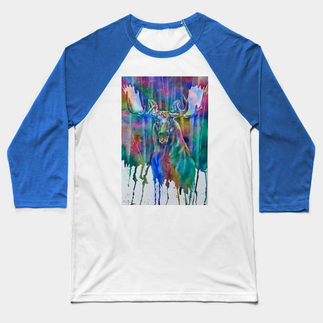 Moose In Forest Watercolor Baseball T-Shirt by CunninghamWatercolors